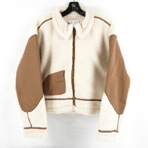 Loup Vanessa Cropped Shearling Bomber Jacket in Ivory & Brown Size Medium (NWT)
